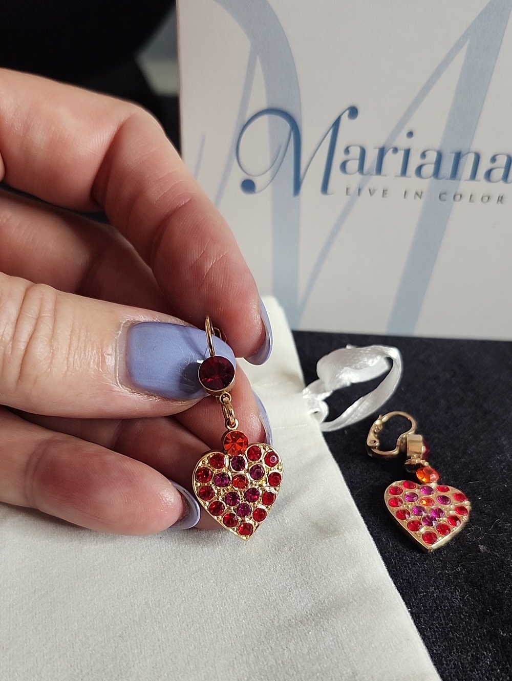 Mariana Gold-Tone Swarovski Red and Fuchsia Crystal Heart Drop Earrings